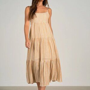 Elan Khaki White Stripe Spaghetti Strap Maxi Dress